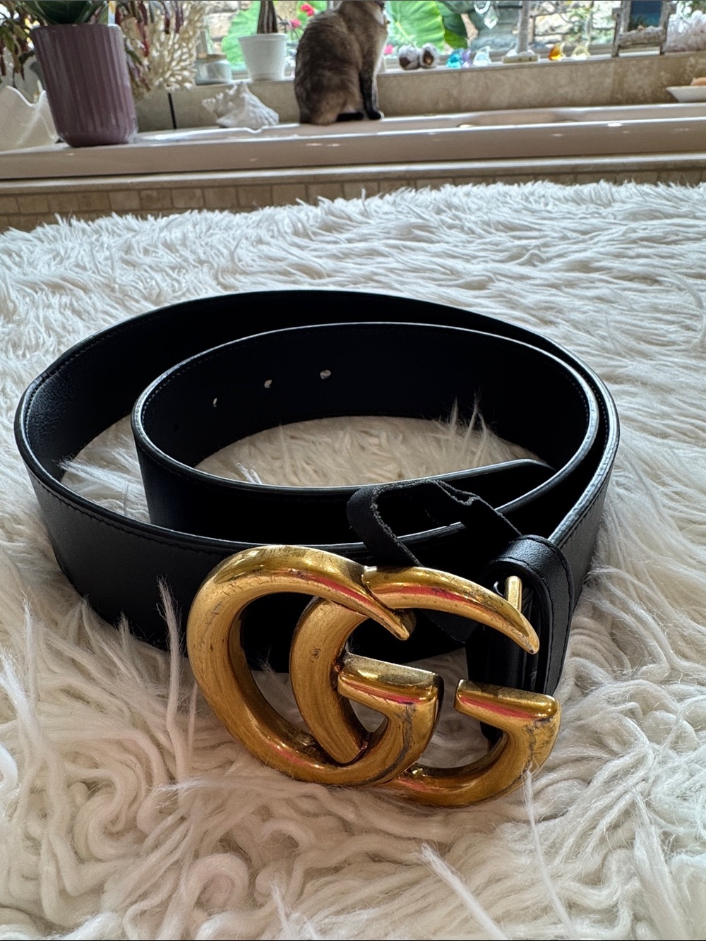 Gucci Black Leather Belt with Gold Double G Buckle size 90-36